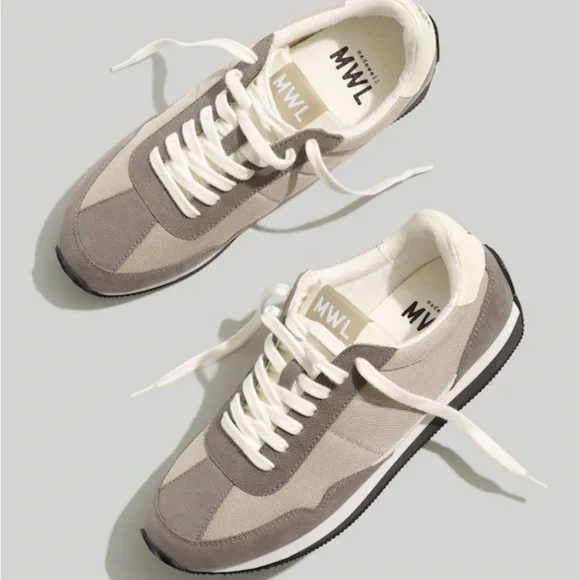 Madewell Gray and White Sneakers Nubuck and Mesh. Women’s size 8.5 - Picture 1 of 3